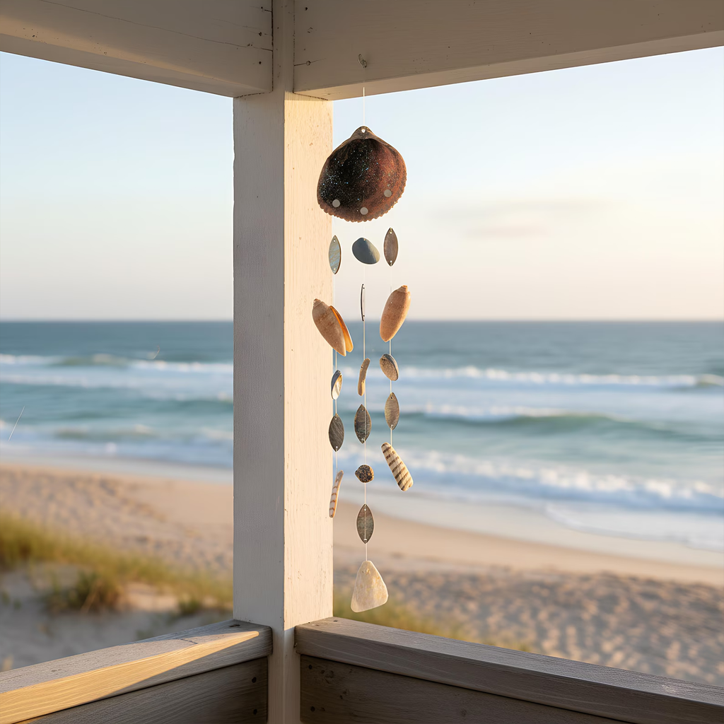Handdesigntes Windspiel aus natürlichen Muscheln