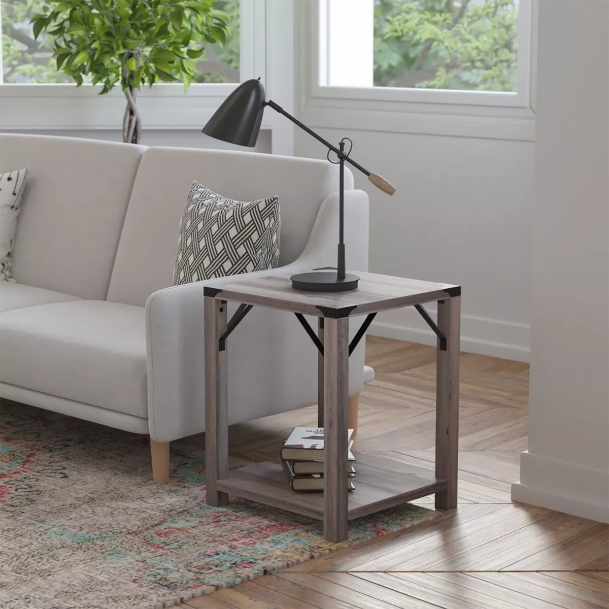 Beistelltisch im modernen Landhausstil mit unterem Regalbrett Aufbewahrungstisch